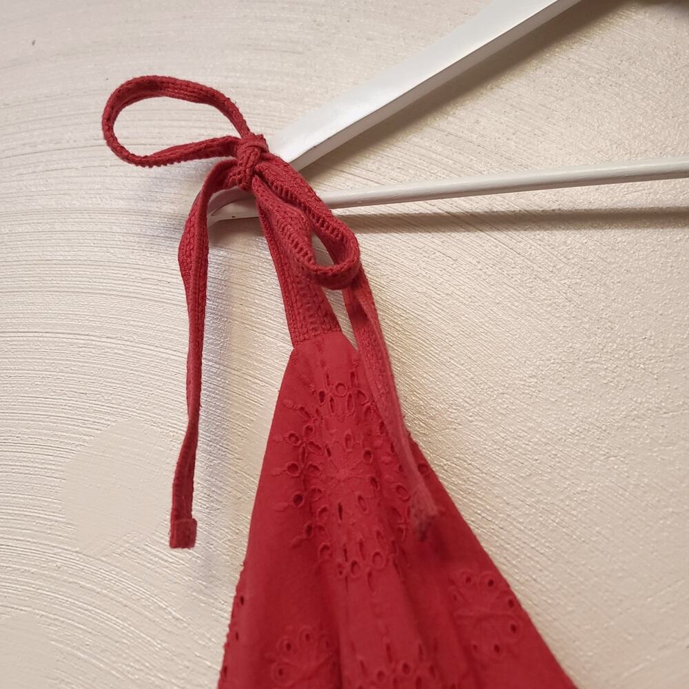 ALICE + OLIVIA Levine Smocked Waist Cotton Linen Blend Midi Dress Size 10 Red - Picture 4 of 14